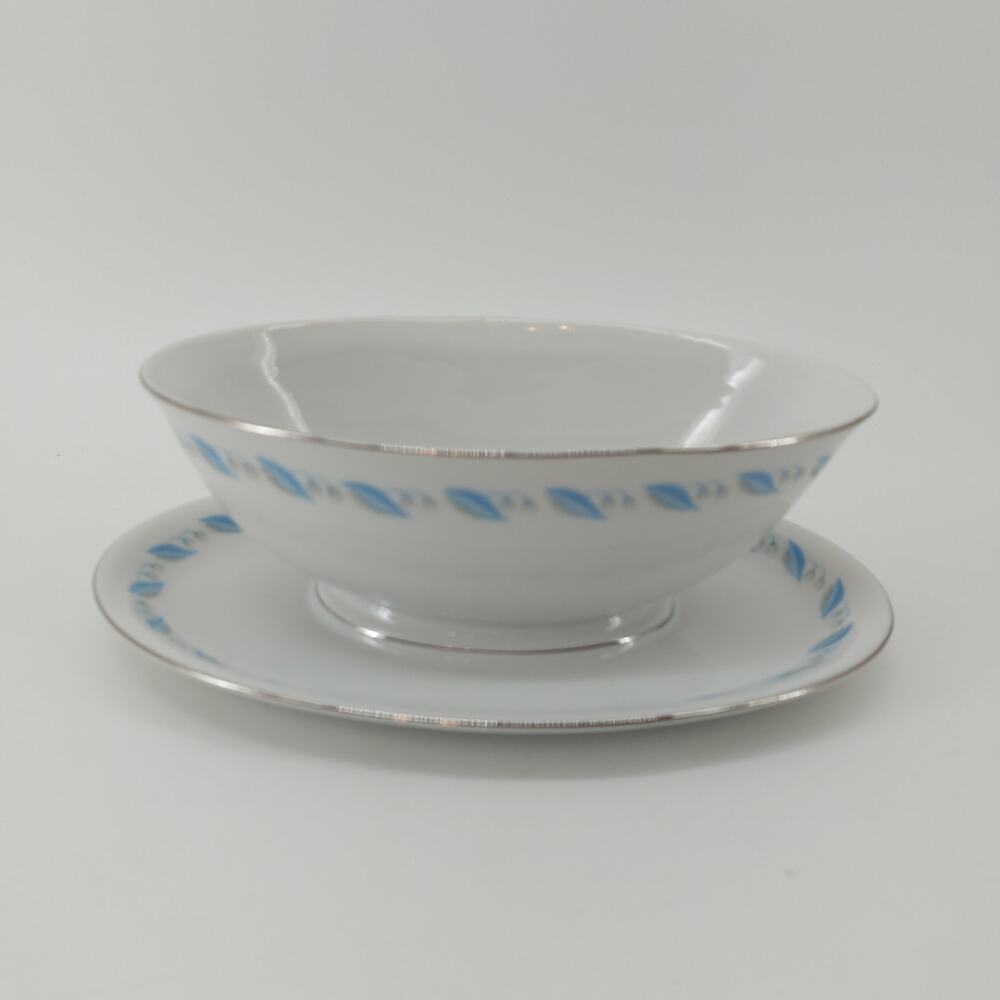 Vintage Abalone China Japan Ivy Flower Gravy Boat Blue Floral Trim Design 459